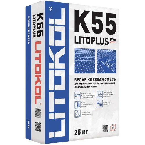 Клей для плитки LITOKOL LITOPLUS K55, цвет белый, 25 кг