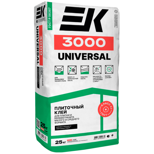 Клей для плитки и керамогранита ЕК 3000 UNIVERSAL (25кг)