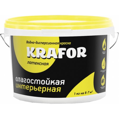 Краска В/Д латексная интер. влагостойкая KRAFOR (желт) 3 кг